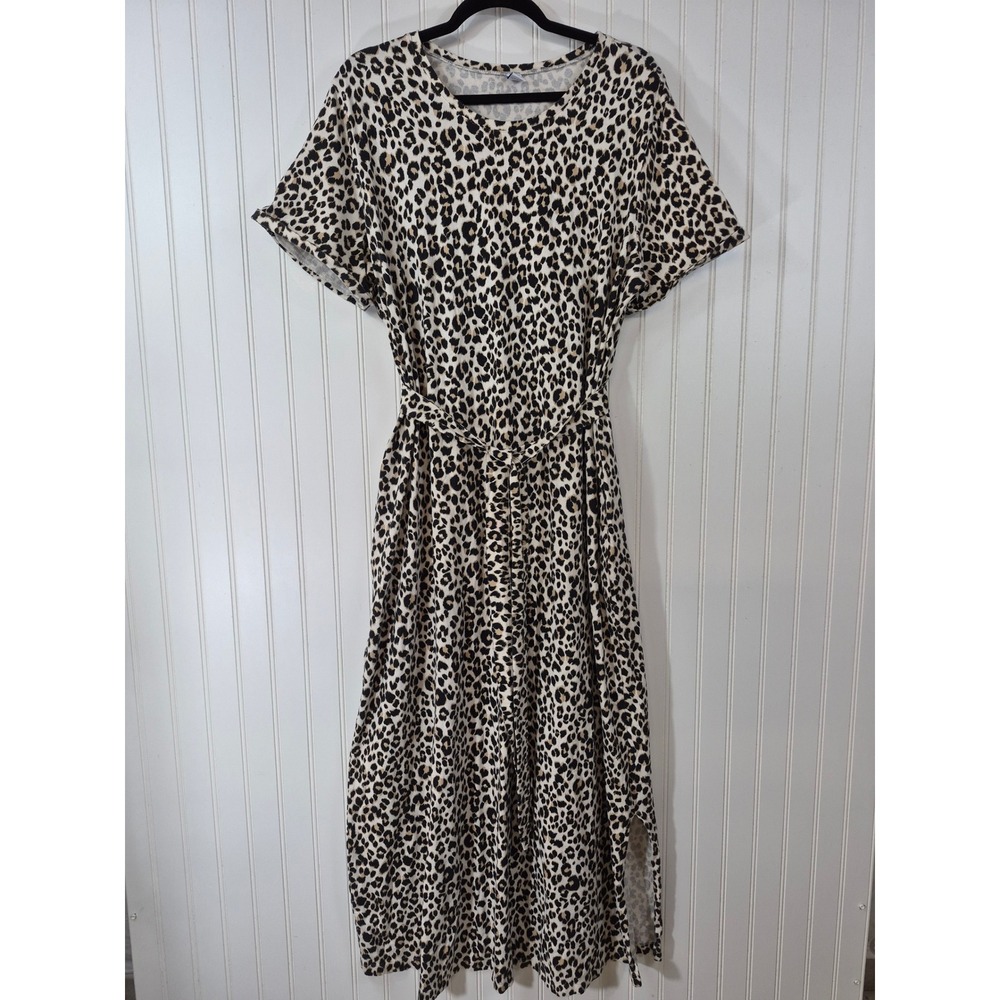 Old Navy Leopard Print Maxi Dress XXL Tall Cotton Short Sleeve Belted Animal